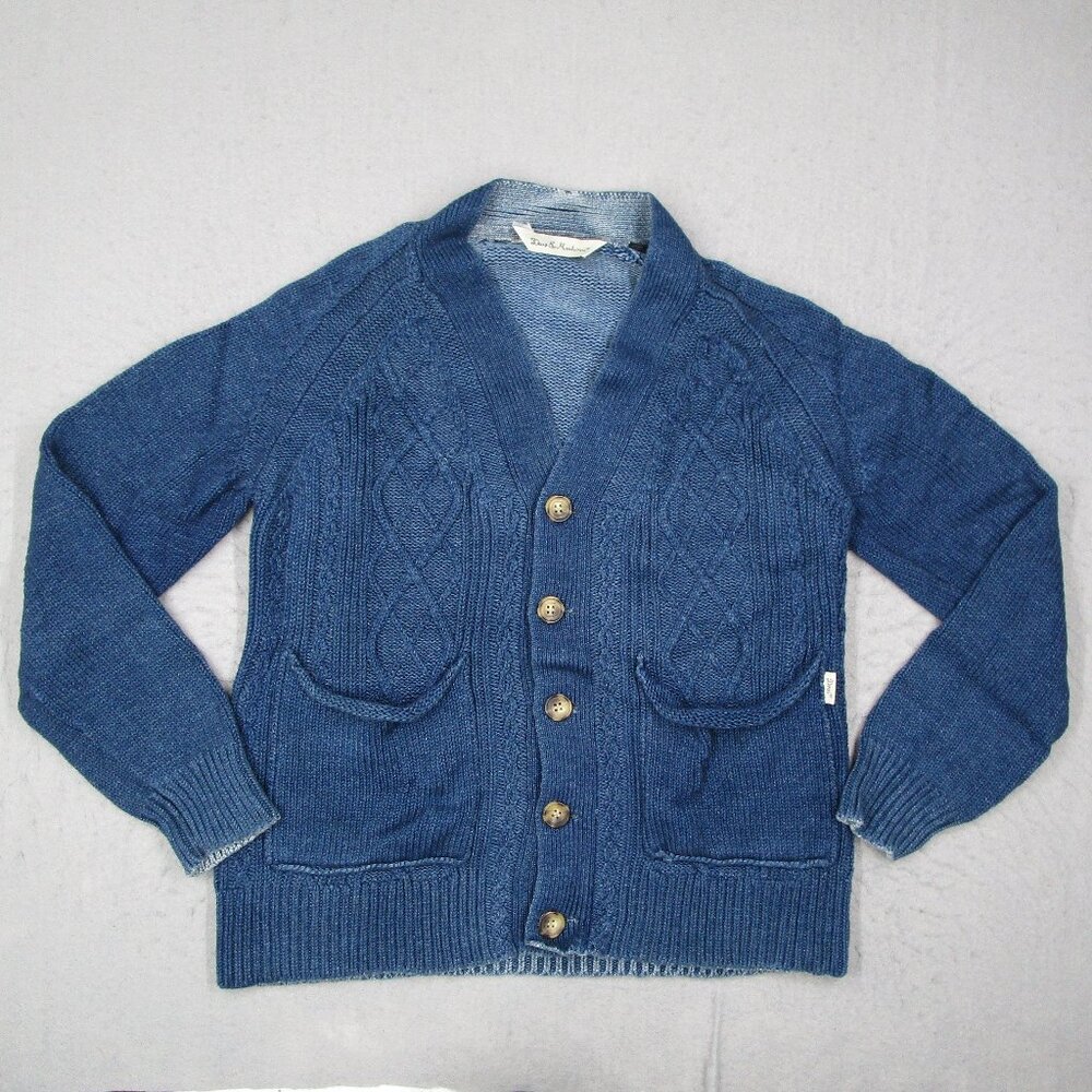 Deus Ex Machina Sweater Mens Small Blue Button Up Knit Cardigan Varsity Preppy